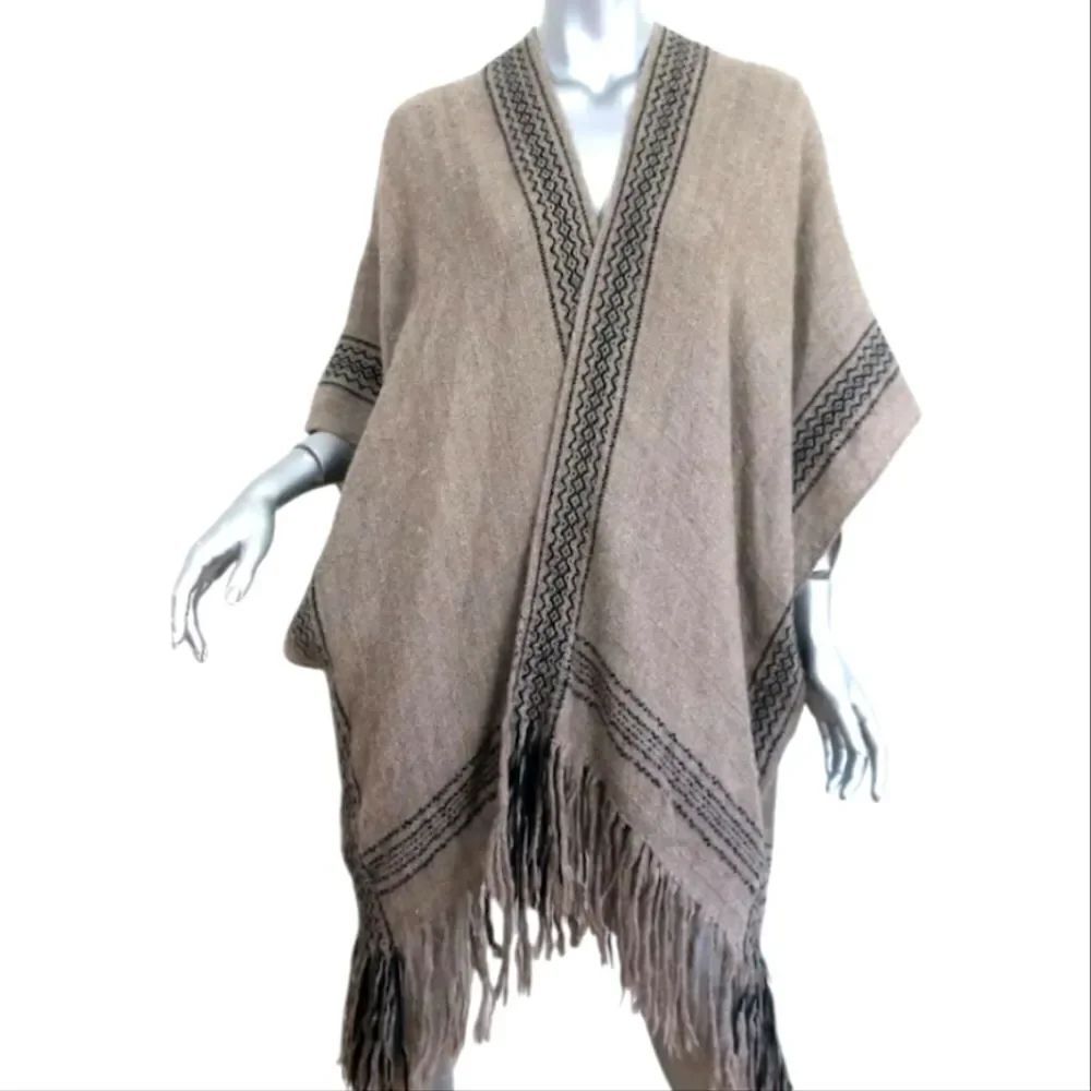Ulla Johnson Handmade Alpaca Gray Tan and Black Poncho OS